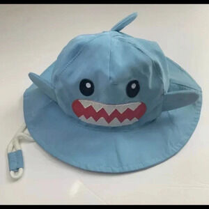 Kids Sun Hat Floppy Shark Face Adjustable Chinstrap Cord New